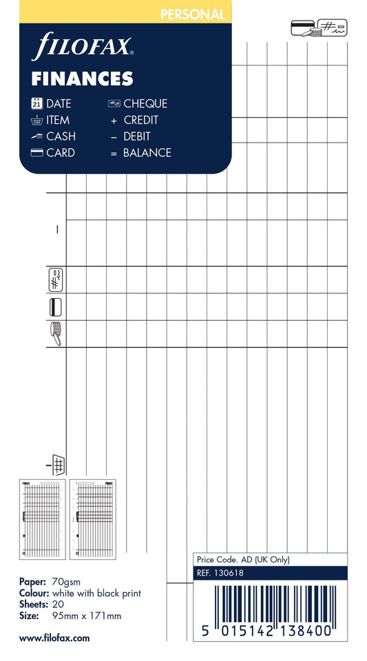 Filofax Personal Finances, White