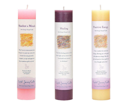 Crystal Journey Reiki Charged Herbal Magic Pillar Candle - Manifestation Bundle (Manifest a Miracle, Healing, Positive Energy) (1)
