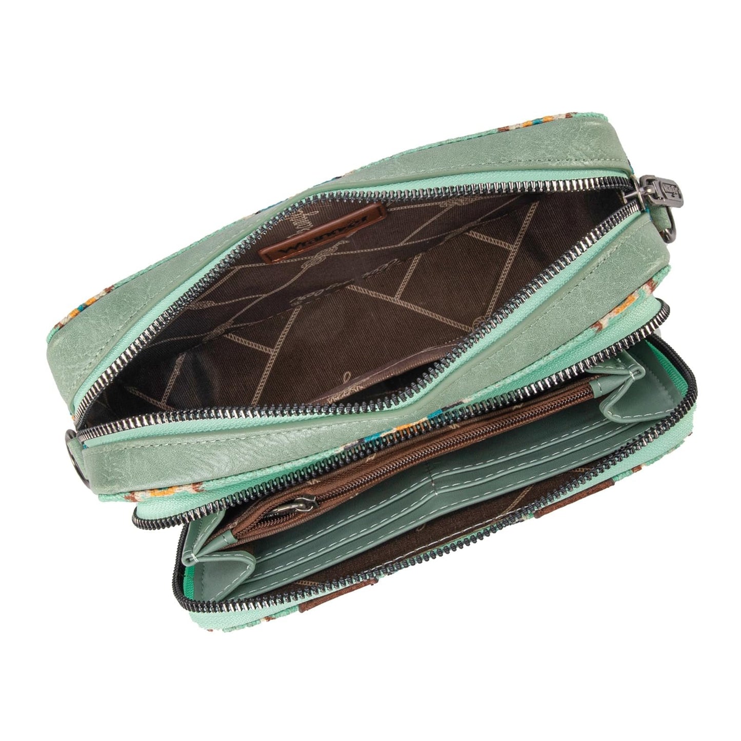 Wrangler Crossbody Bag for Women Boho Aztec Small Multi Pocket Crossover Purse