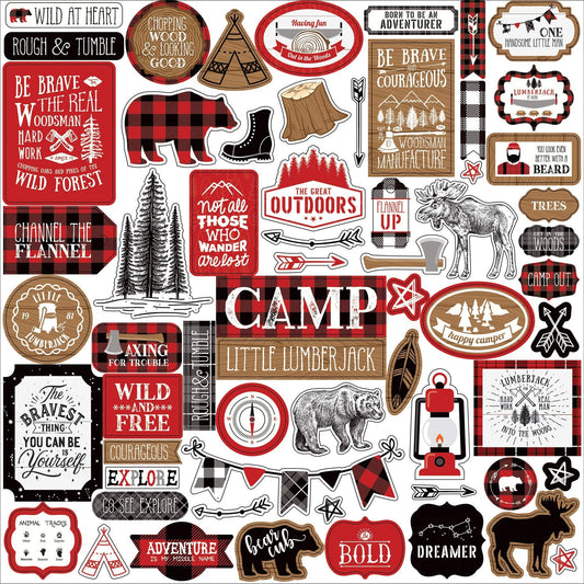 Echo Park Paper Company Little Lumberjack Element stickers, red, black, tan, kraft, white