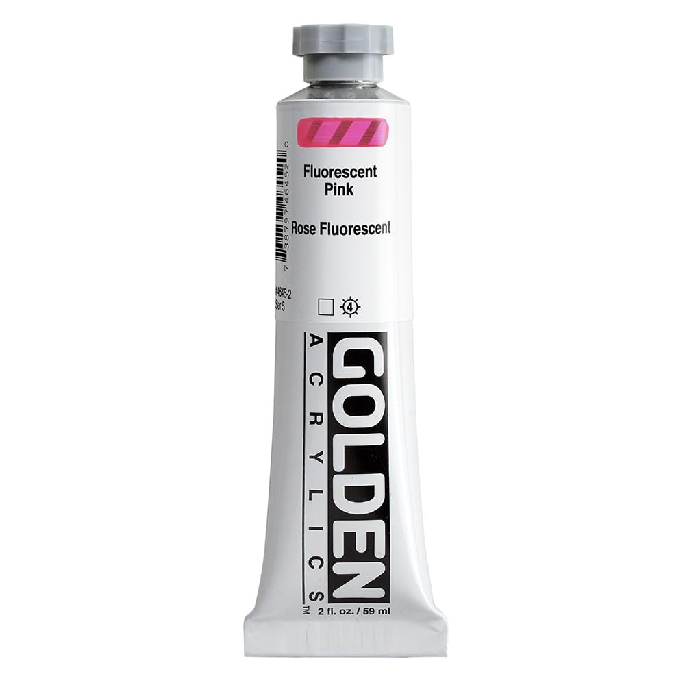 Heavy Body Acrylics by GOLDEN, Fluorescent Pink, 2 fl. oz. Tube, Professional Acrylic Paint, Transparent
