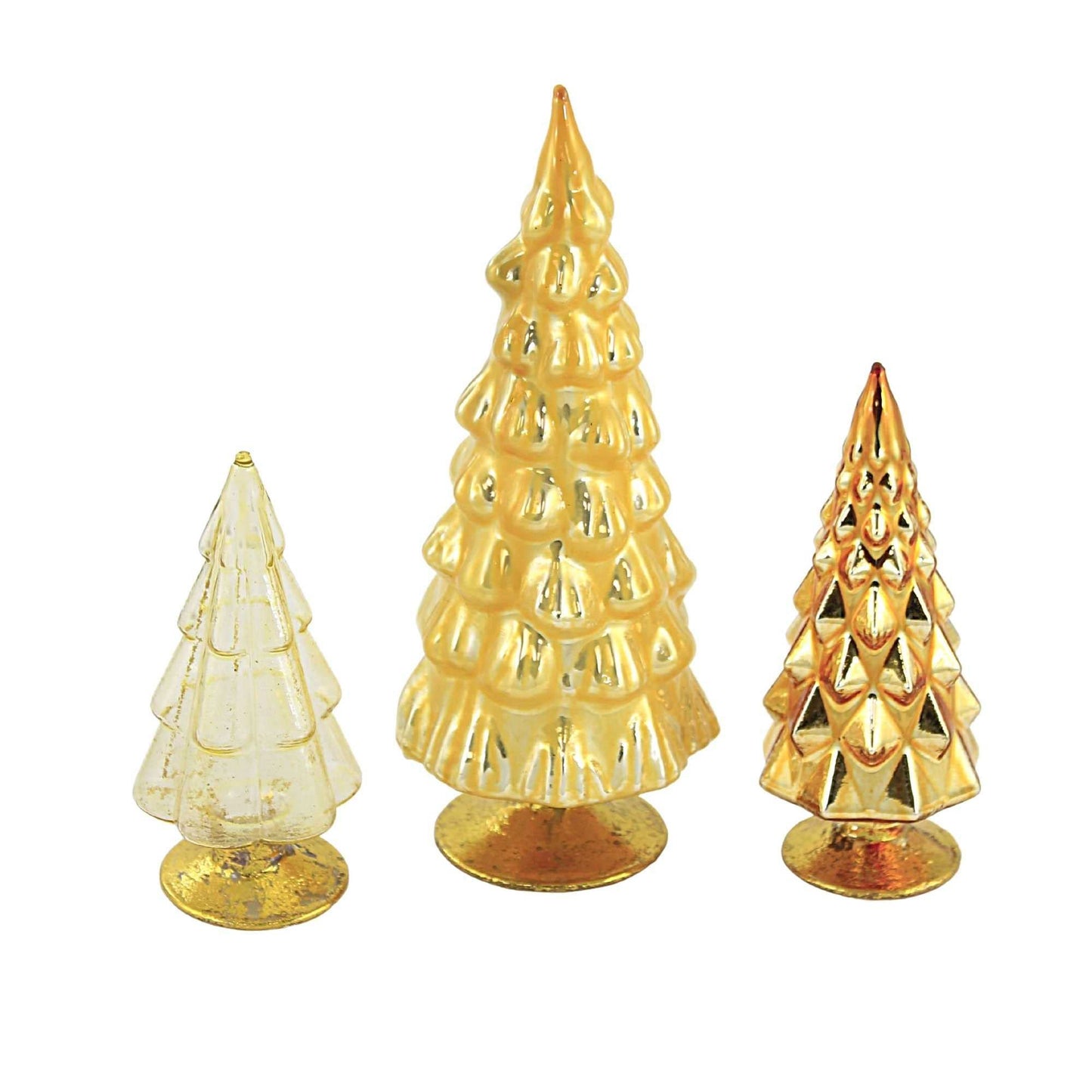 Small Yellow Hue Trees Glass Christmas Village Decor Mantle Decoration, 3Pc, 6.75In H, Ms2105y