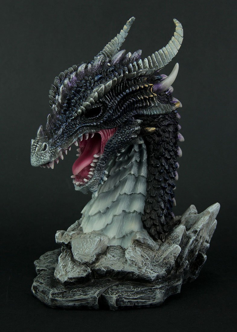 Veronese Design Hand Painted Obsidian Dragon Bust Statue with LED Lights