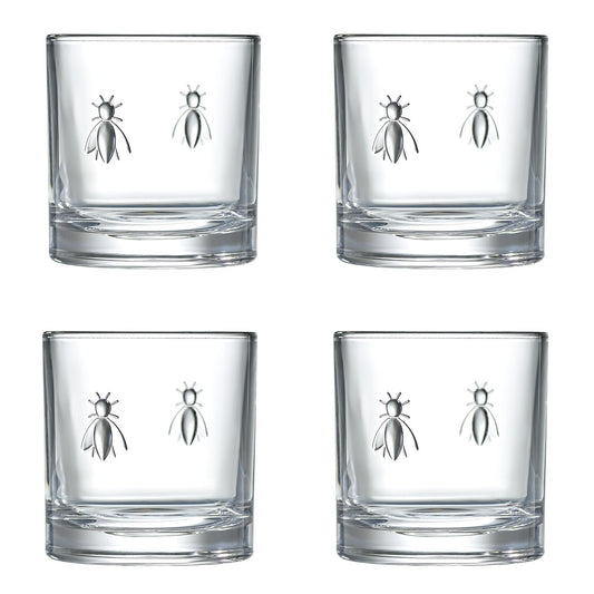 La Rochere Napoleon Bee Whiskey Glasses Set of 4 — Elegant Glassware for Any Occasion – Bee Embossed Whiskey Tumbler Set (11 oz)