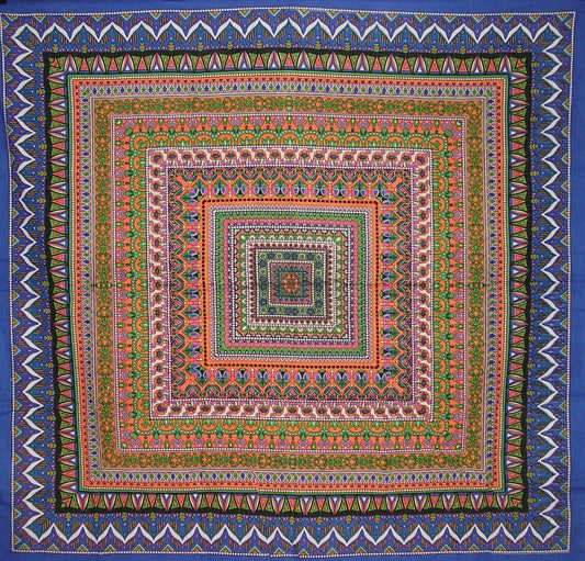 India Arts Geometric Pattern Square Cotton Tablecloth 70" x 70" Multi Color