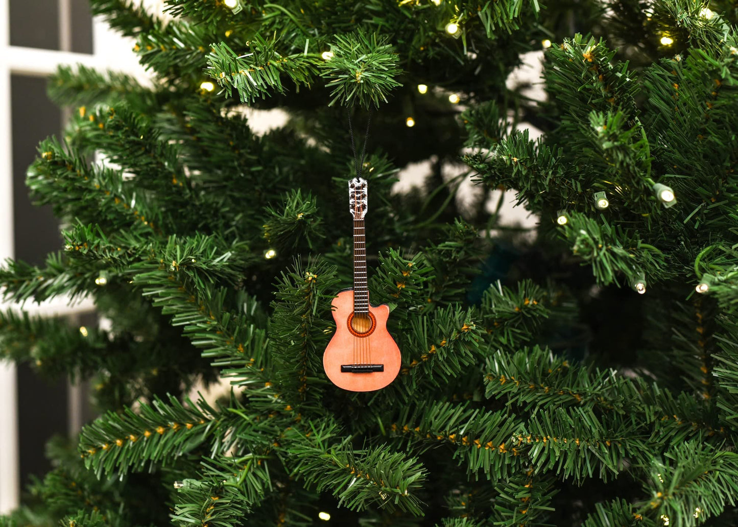 Broadway Gifts 5.4" Brown Wood String Guitar with Cutaway Ornament Decoration
