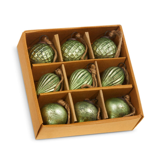 RAZ Imports Green Texture Diamond Ornament, 2-inch Height, Glass, Set of 9