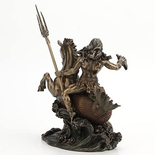 Veronese Design Poseidon Riding Hippocampus with Trident Resin Statue Bronze Finish