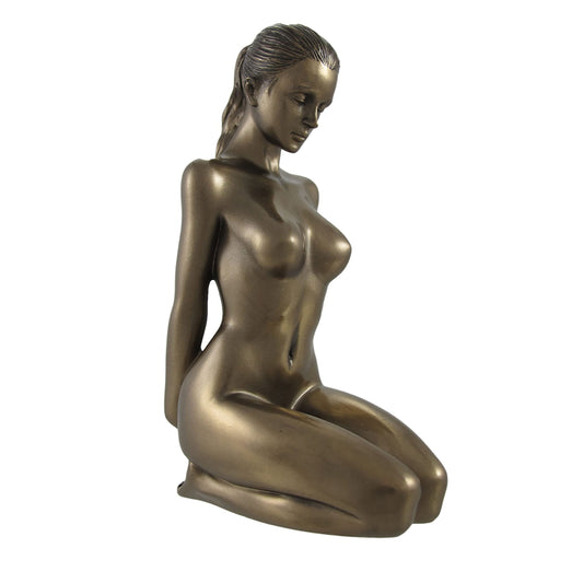 US 5.88 Inch Nude Female Statue Kneeling with Hands on Back, Bronze Color