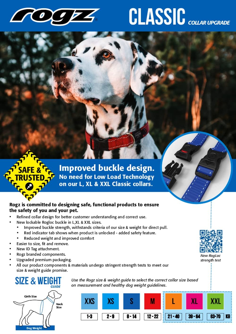 Rogz Utility Large 3/4-Inch Reflective Fanbelt Dog Collar