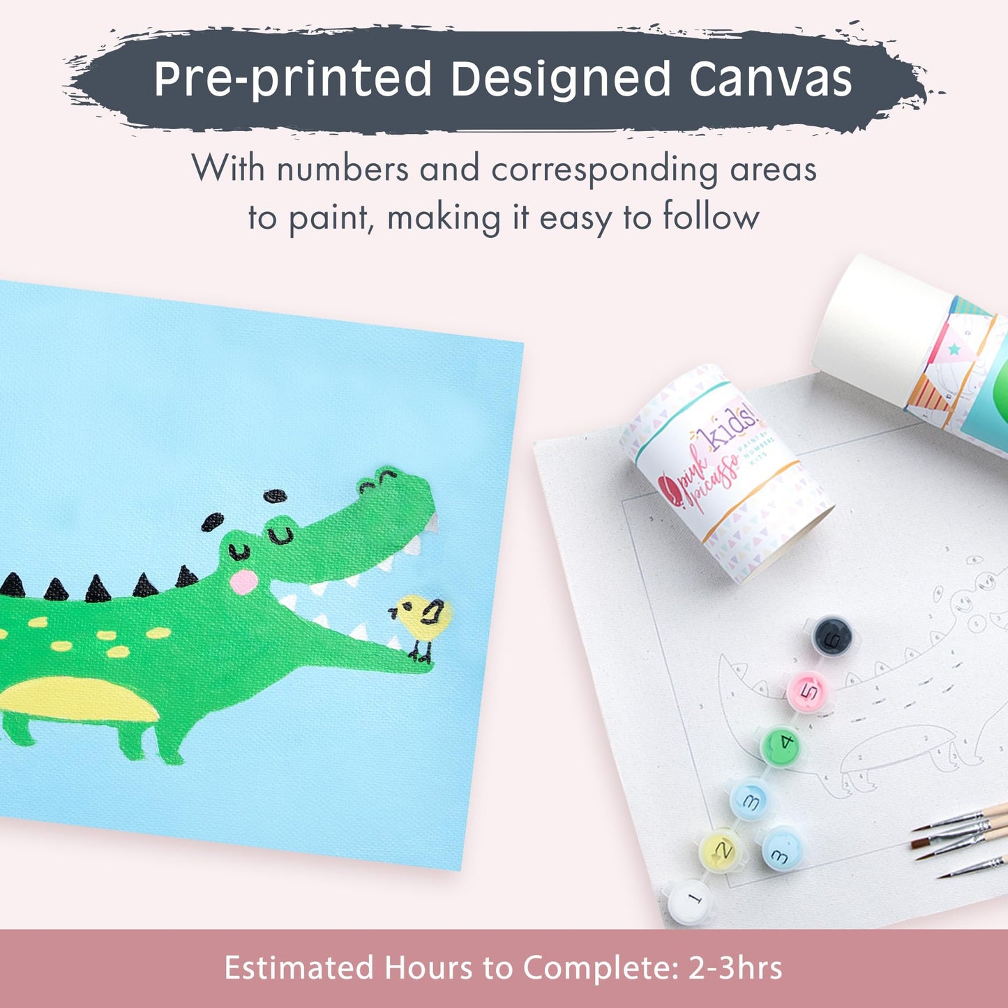 Pink Picasso Kits Paint by Number for Kids | DIY 8x10 Beginner Color by Numbers Canvas Painting Art Kits | Delicious Doughnuts