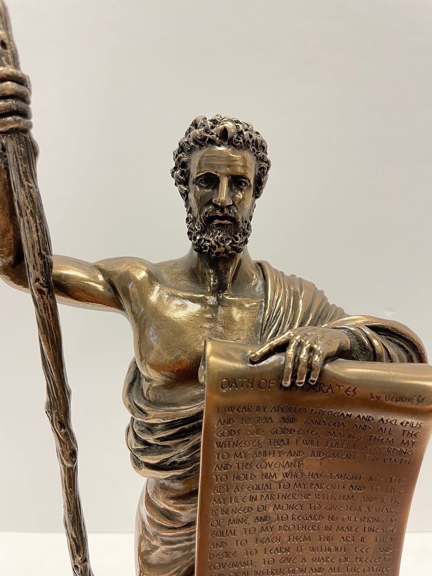 Religious Gifts Ancient Greek Figure Hippocrates of Cos with Hippocratic Oath Cold Cast Bronze Statue White