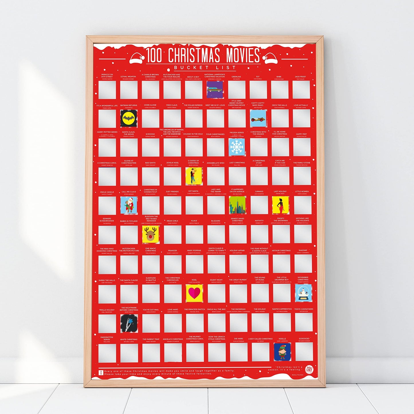 Gift Republic 100 Christmas Movies Bucket List Scratch Off Poster, GR630062, Festive