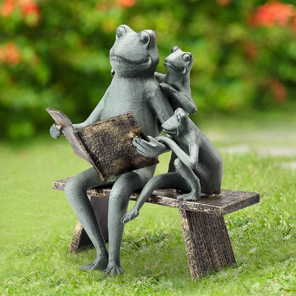 SPI Home Reading Frog Family Cast Aluminum Garden Sculpture Outdoor Decor