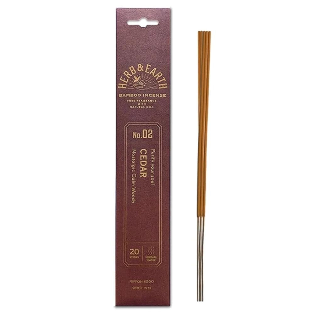 HERB & EARTH H&E Bamboo Incense - Cedar - 20 Sticks by Nippon KODO, Japanese Quality Incense Since 1575