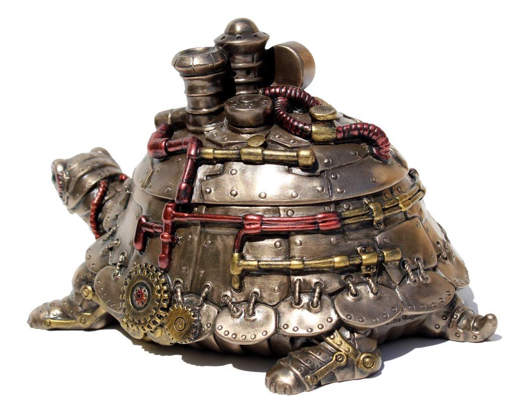 VERONESE Design 4 1/8" Tall Steampunk Tortoise Turtle Trinket Box Cold Cast Resin Statue Antique Bronze Finish Secret Box Statue