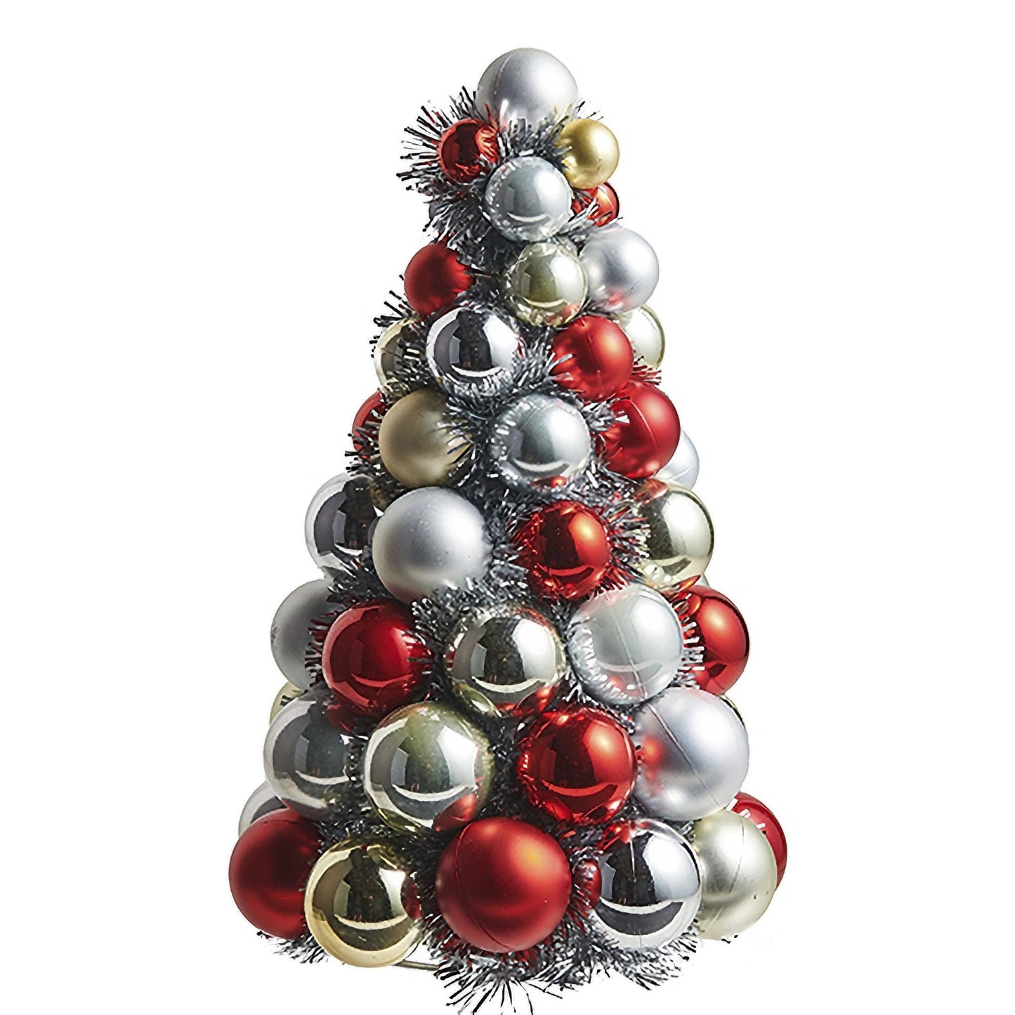 RAZ Imports Ball Ornament Tree, 10-inch Height, Plastic and Iron, Red and Silver, Christmas, Home Décor