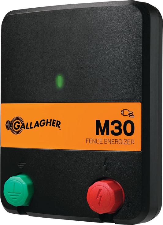 Gallagher M30 Electric Fence Charger | Powers Up to a 2 Miles of Typical Fence | 0.3 Joules, 110 Volt Energizer | Unbeatable Reliability | Tough Outer Casing Mounting
