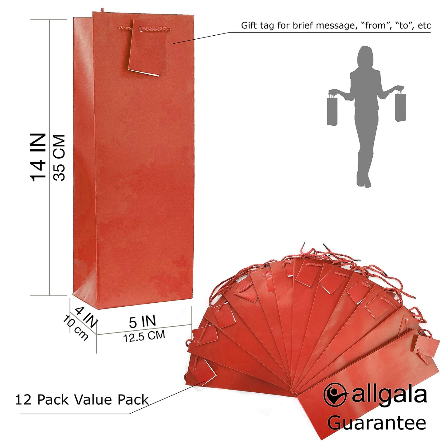 allgala 12PK Value Premium Solid Color Paper Gift Bags