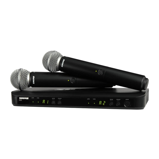 Shure BLX288/SM58 UHF Wireless Microphone System - Perfect for Church, Karaoke, Vocals - 14-Hour Battery Life, 300 ft Range | Includes (2) SM58 Handheld Vocal Mics, Dual Channel Receiver | H10 Band