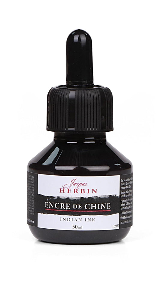 Herbin India/China Ink. Black Only. Indelible, High Pigment, Permanent. Fast Drying, Shiny Finish, Solvent Resistant. For Calligraphy. 50 ml Bottle