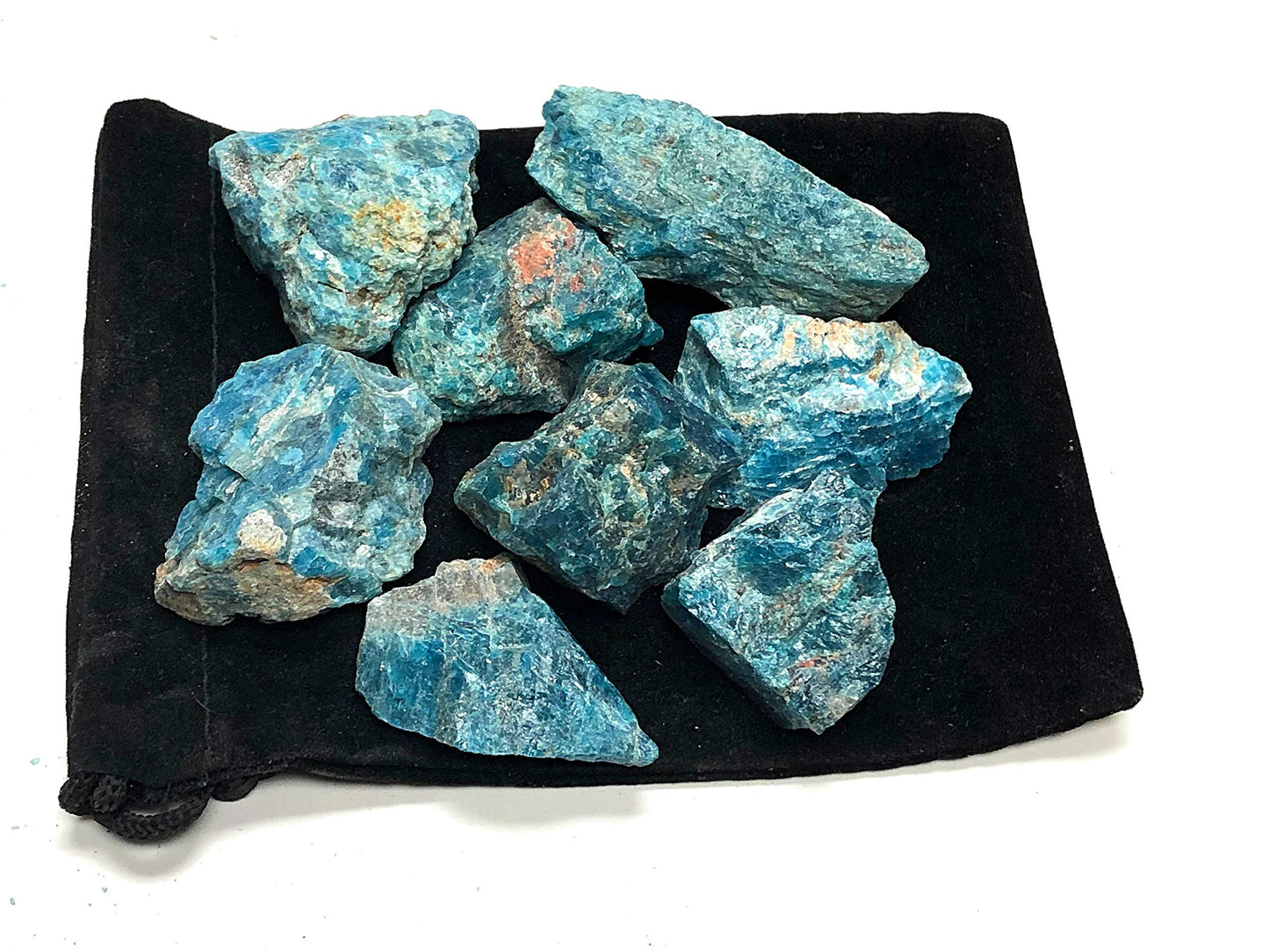 Zentron Crystal Collection: Blue Apatite Large 1" Natural Rough Stones and Velvet Pouch Blue Apatite Large 1" Natural Rough Stones and Velvet Pouch