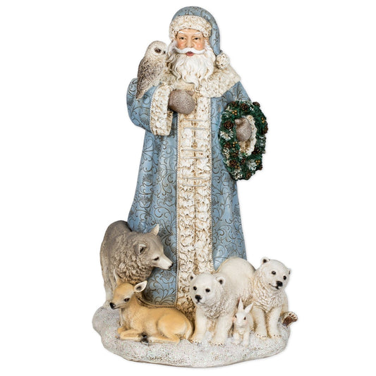 Roman Joseph's Studio, 16" H Winter Blue Santa with Forest Animals, Tabletop Christmas Decoration, Holiday Home Decor