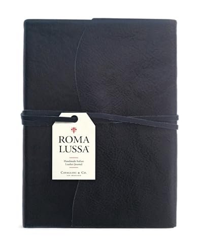Cavallini Roma Lussa Leather Journal, 6x8 inch, Hand Made in Italy, Blue