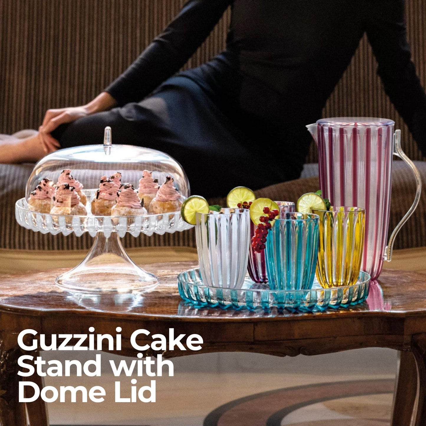 Guzzini Dolcevita 12" Footed Cake Stand with Dome Lid - Turquoise, Multi - Purpose Use for Dessert Table, Cupcake Stand, Cake Display, BPA-Free Display Stand for Parties, Weddings, Kitchen
