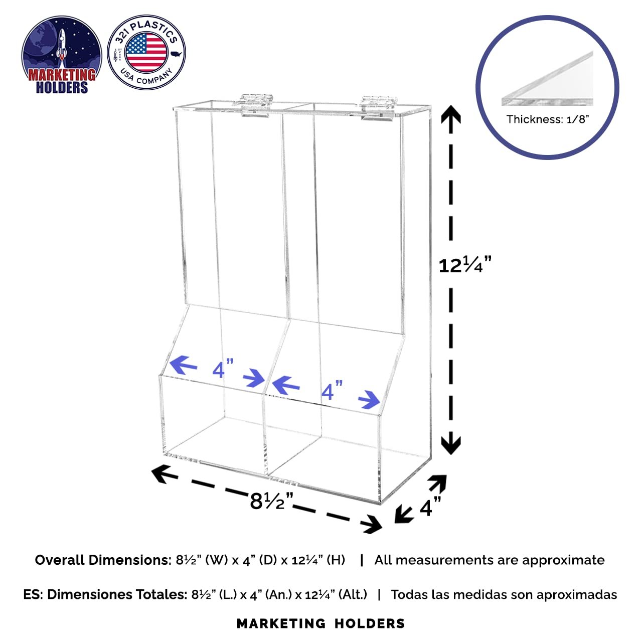 Marketing Holders Condiment Bin Double Compartment Sugar Packets and Wrapped Candy Caddy Clear Acrylic 8.5" x 12.25" Freestanding Container with Lid Retail Stores and Convenience Stores
