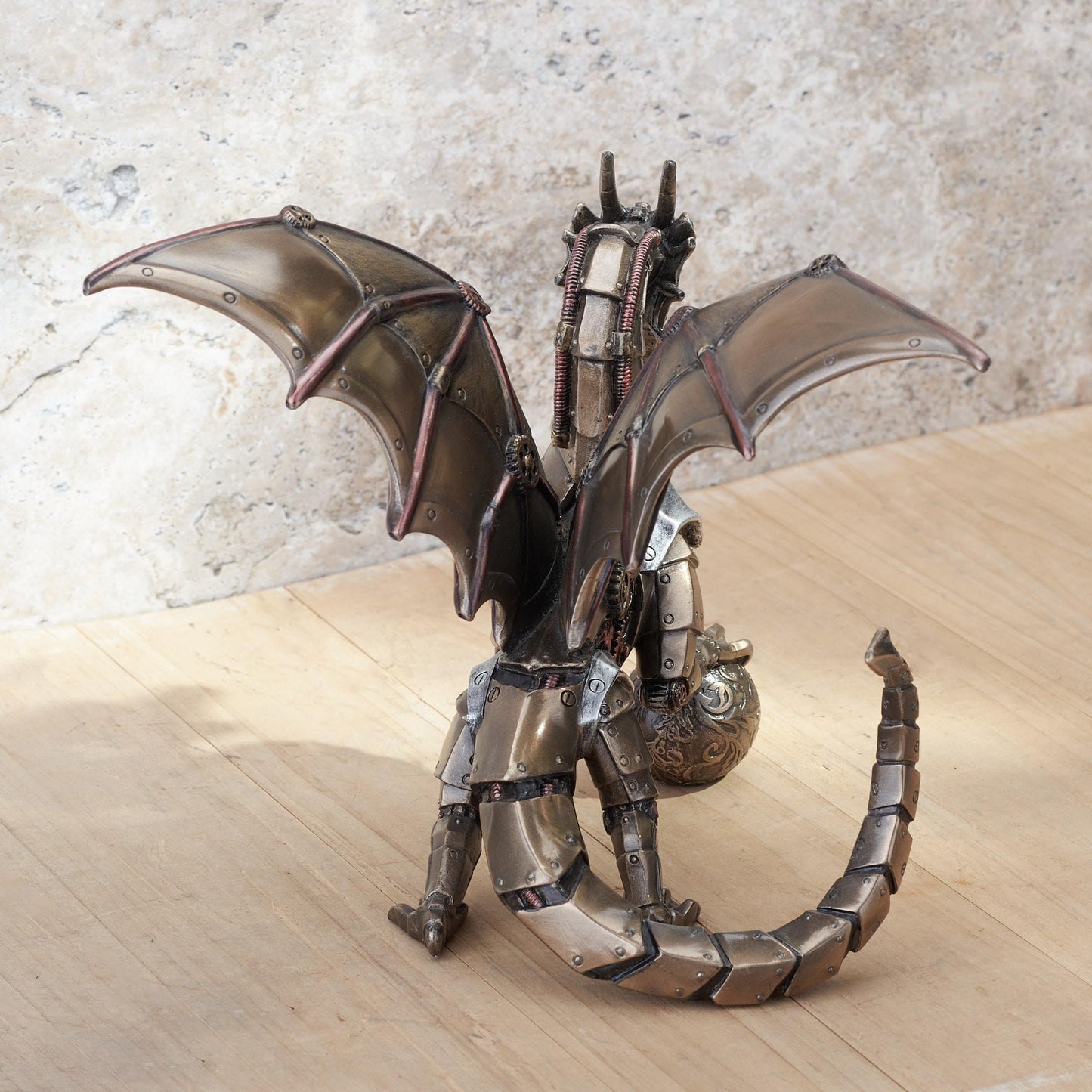 Veronese Design Steampunk Dragon Holding Orb Cold Cast Resin Bronze Finish Statue
