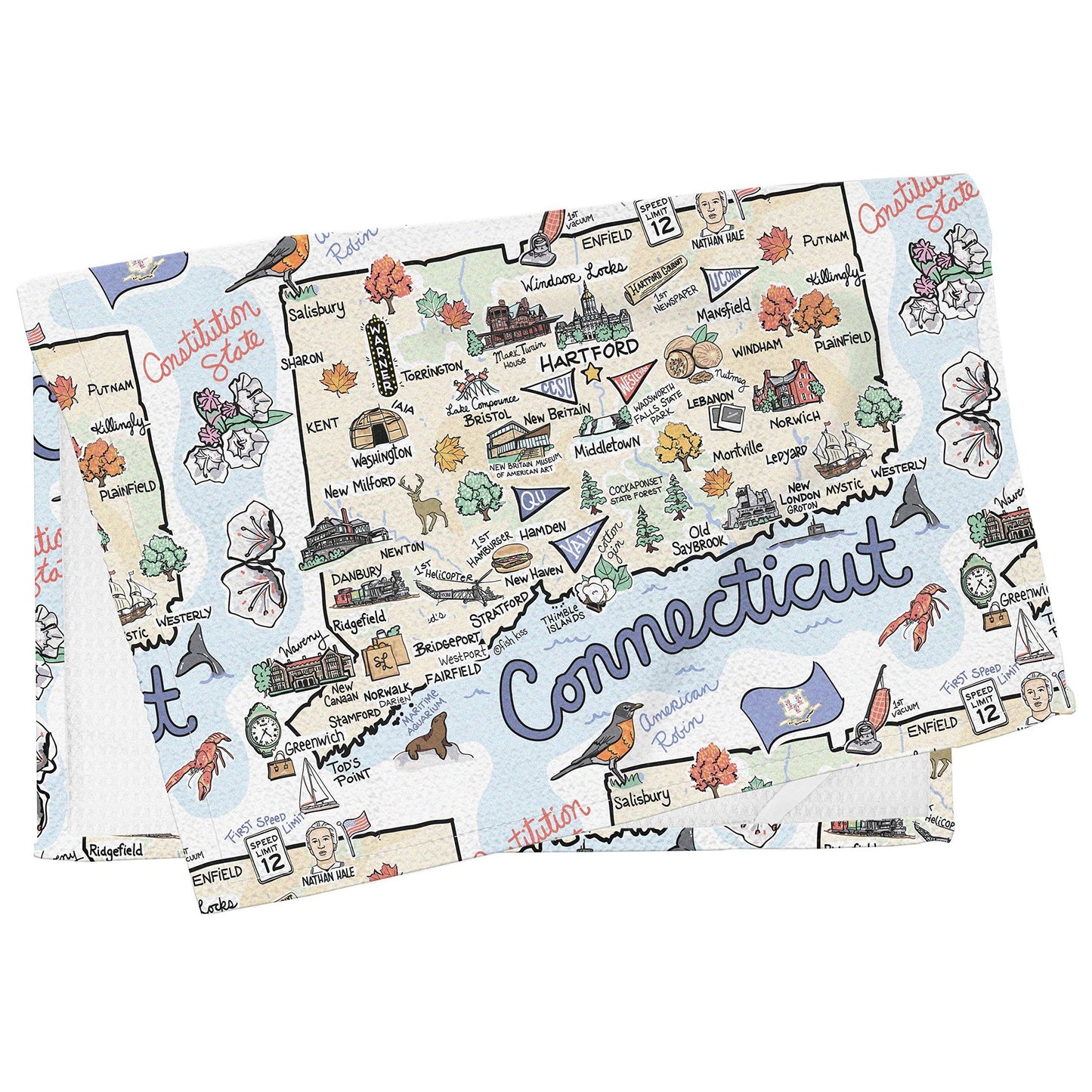 Fish Kiss 16"x24" Map Towel is 100% Microfiber Waffle Weave Help You Explore in Detail – Our Super Absorbent & Soft, Machine Washable State Map Towel is Stain & Wrinkle Resistant