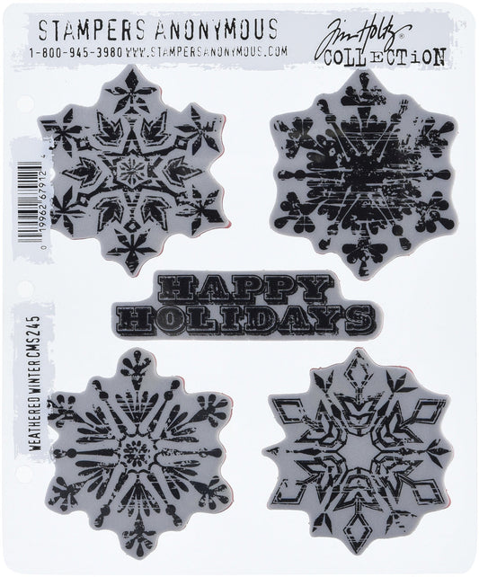 Stampers Anonymous Tim Holtz Cling Rubber Stamp Set, 7" by 8.5", Weathered Winter