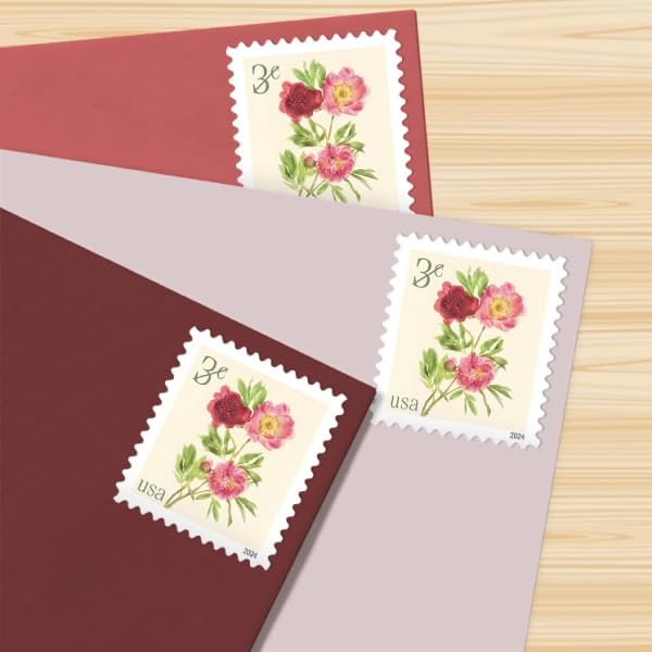 Peonies 2024 3-Cent (Sheet of 20) Denominated Mail-use Additional Postage Stamps