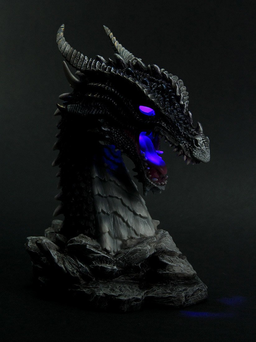 Veronese Design Hand Painted Obsidian Dragon Bust Statue with LED Lights