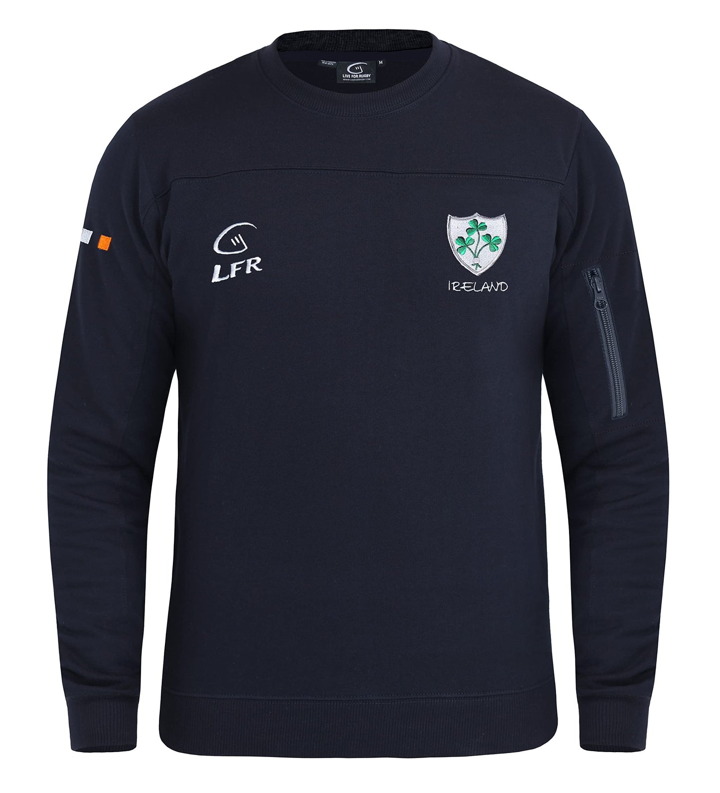 Malham Ireland Rugby Sweatshirt for Men Side Zip Pocket Irish Shamrock Crew Neck Longsleeve Sweatshirt