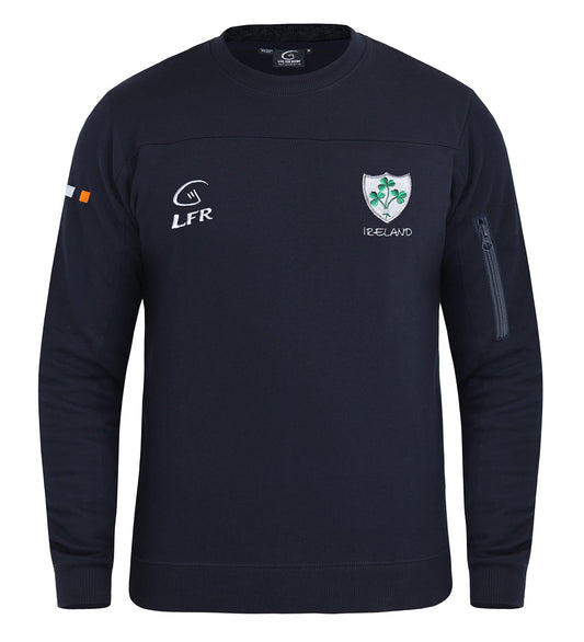 Malham Ireland Rugby Sweatshirt for Men Side Zip Pocket Irish Shamrock Crew Neck Longsleeve Sweatshirt
