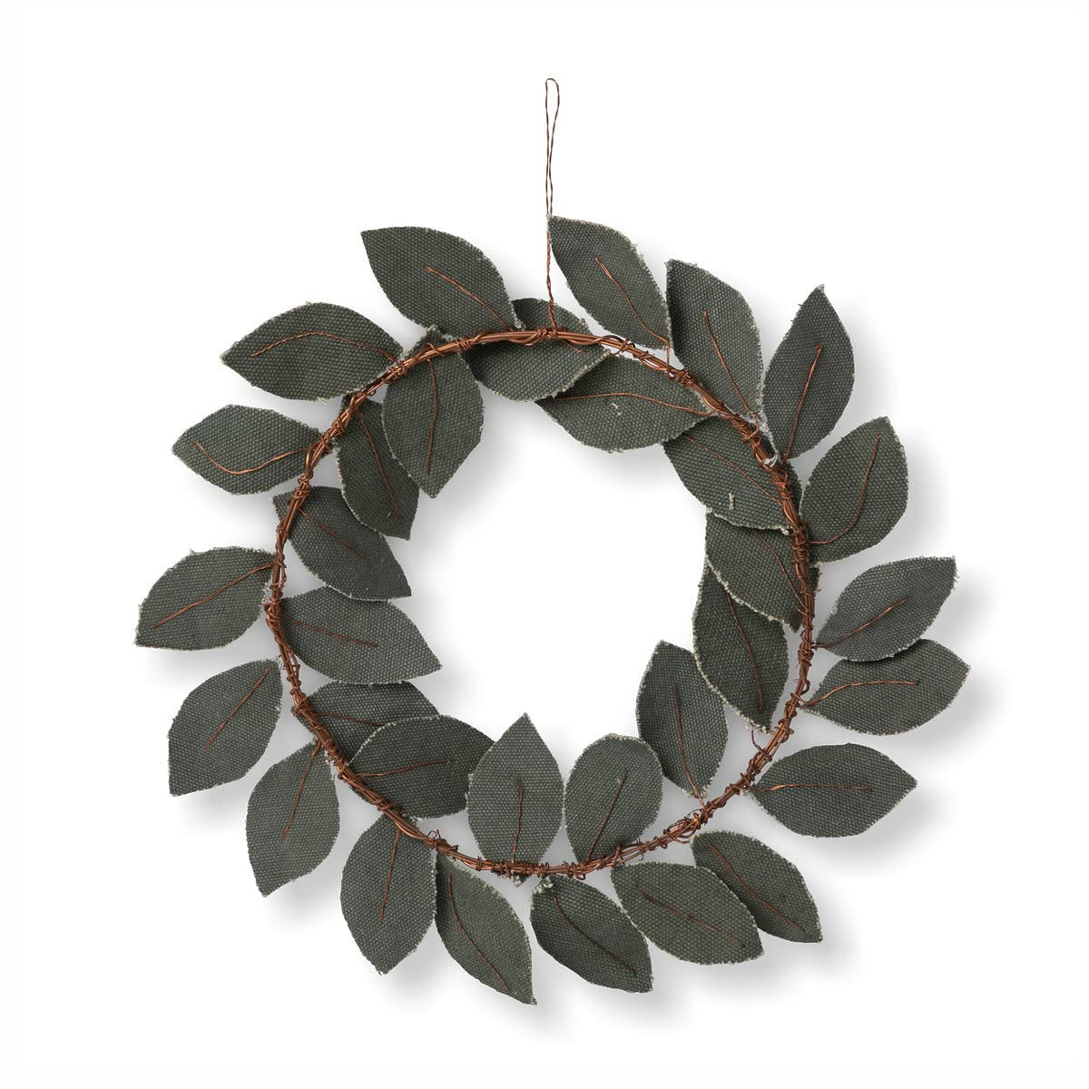 Park Hill Collection Upcycled Tent Canvas Olive Leaf Wreath, 7-inch Diameter, Canvas, Brass and Glass, for Home, Office, Kitchen, Room Décor Use