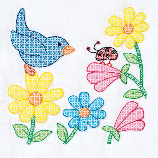 Jack Dempsey Needle Art Birds & Flowers Hand Embroidery, White