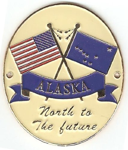 Alaska & United States of America Flags - Hiking Stick Medallion - North to the Future