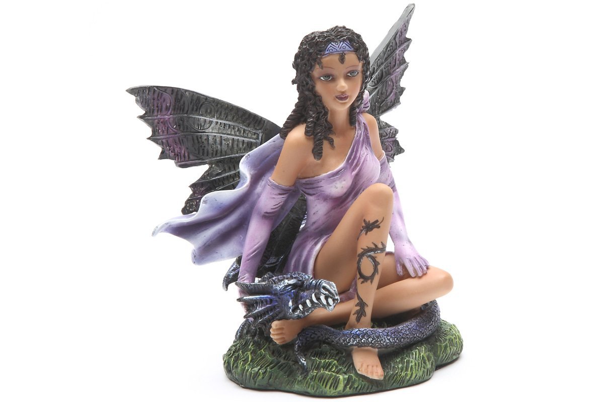 6 Inch Purple Fairy with Black Dragon Mythological Statue Figurine