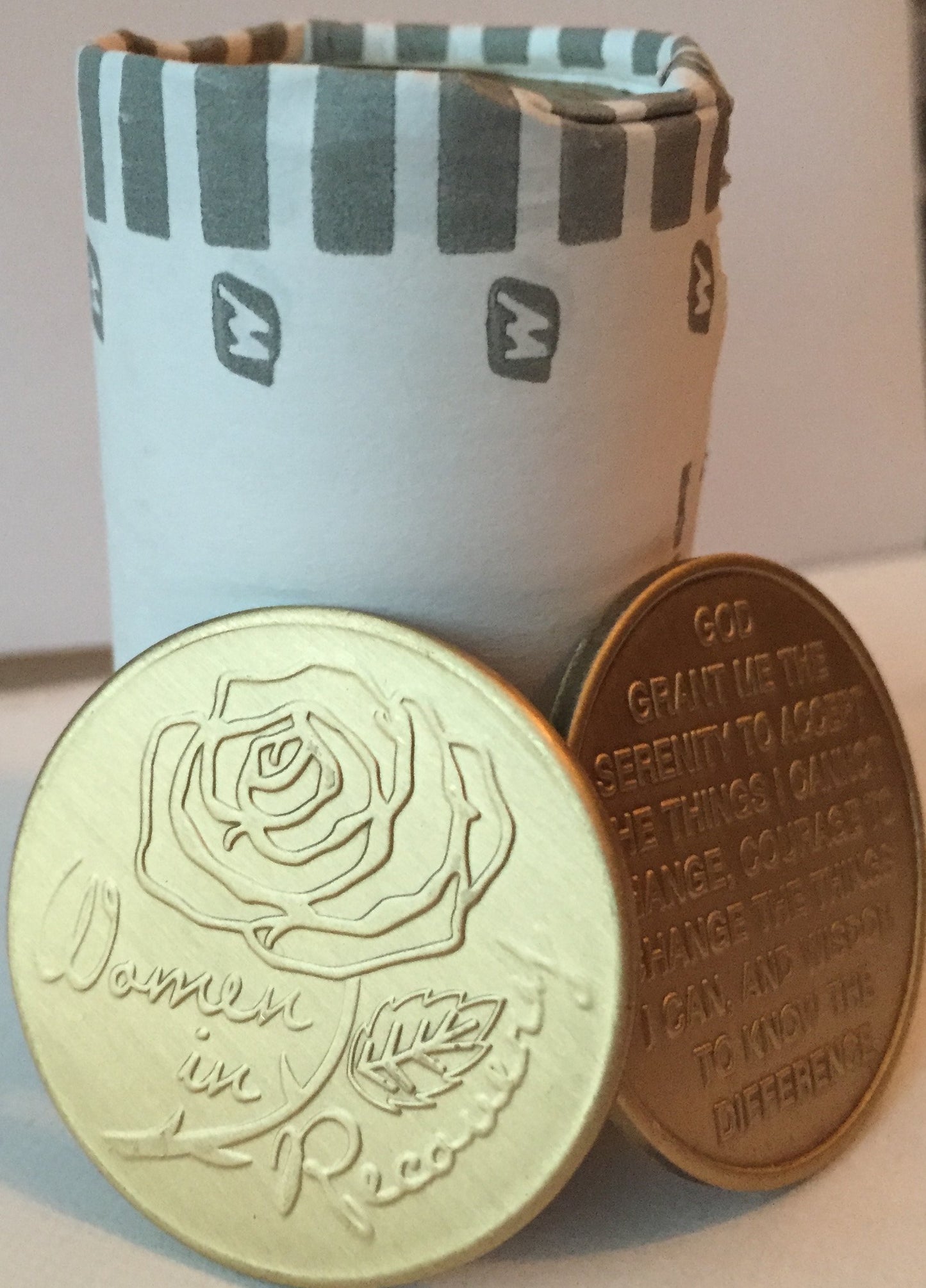 Wendells Bulk Lot of 25 Women in Recovery Rose Bronze Medallions Serenity Prayer Chips
