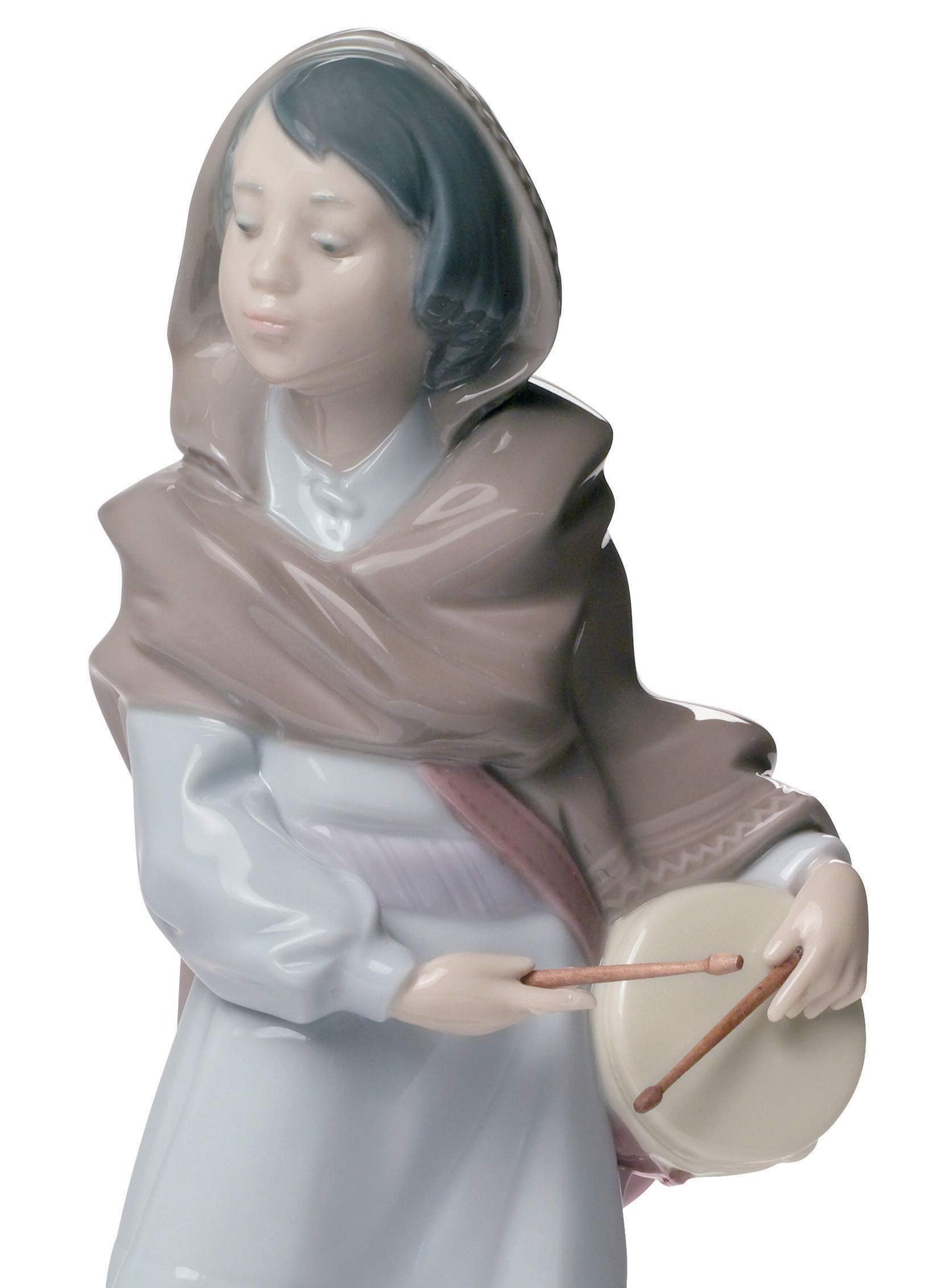 LLADRÓ Drummer Boy Nativity Figurine. Porcelain Nativity Drum Figure.