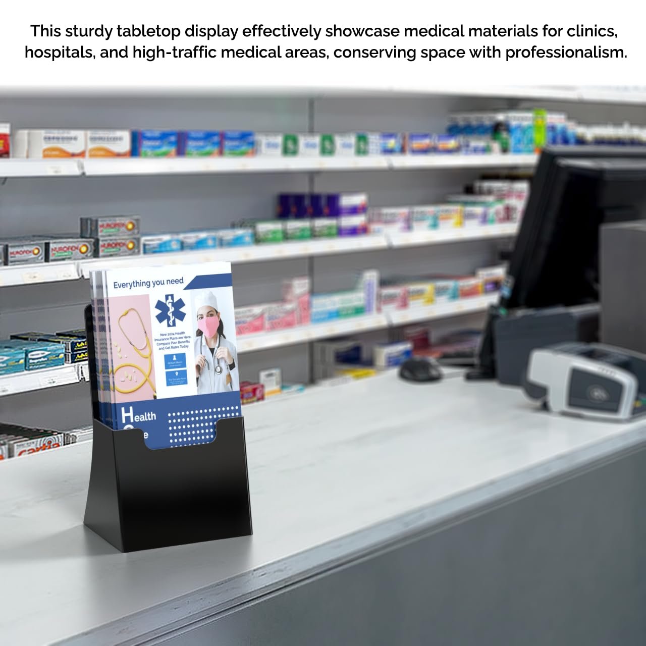 Marketing Holders 6 Pack Brochure Holder for 4.25" Trifolds Black Acrylic Countertop Literature Organizer Freestanding Angled Pamphlet Dispenser for Offices Retail Shops and Restaurants