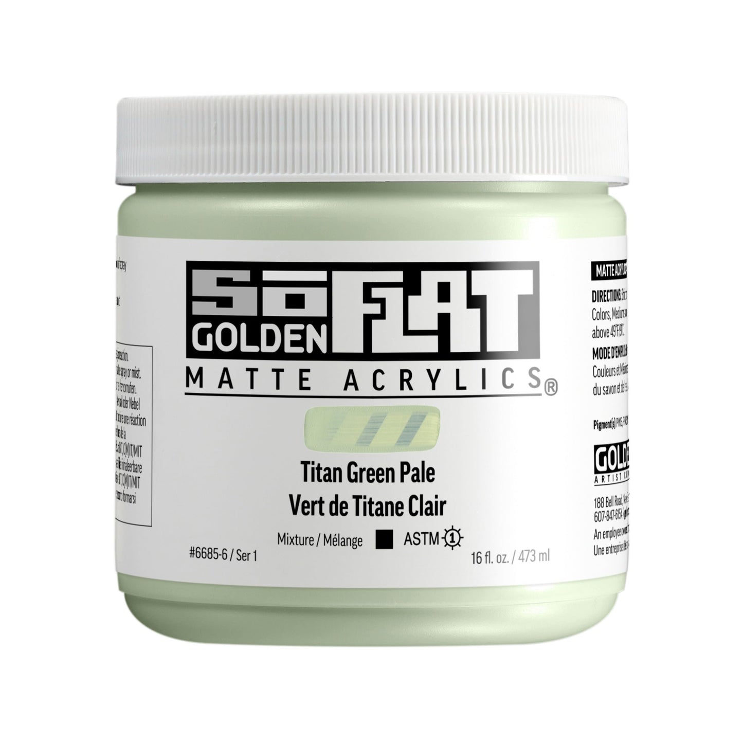 SoFlat Matte Acrylics by GOLDEN, Titan Green Pale, 16 fl. oz. Jar, Professional Acrylic Paint, Opaque