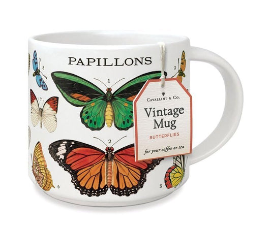 Cavallini Vintage Butterfly Mug, 14 fl oz, Decorative Gift Box Included