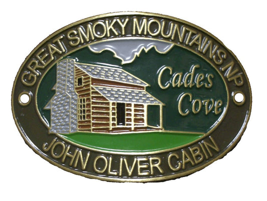 Great Smoky Mountains - Cades Cove - John Oliver Cabin - Hiking Stick Medallion