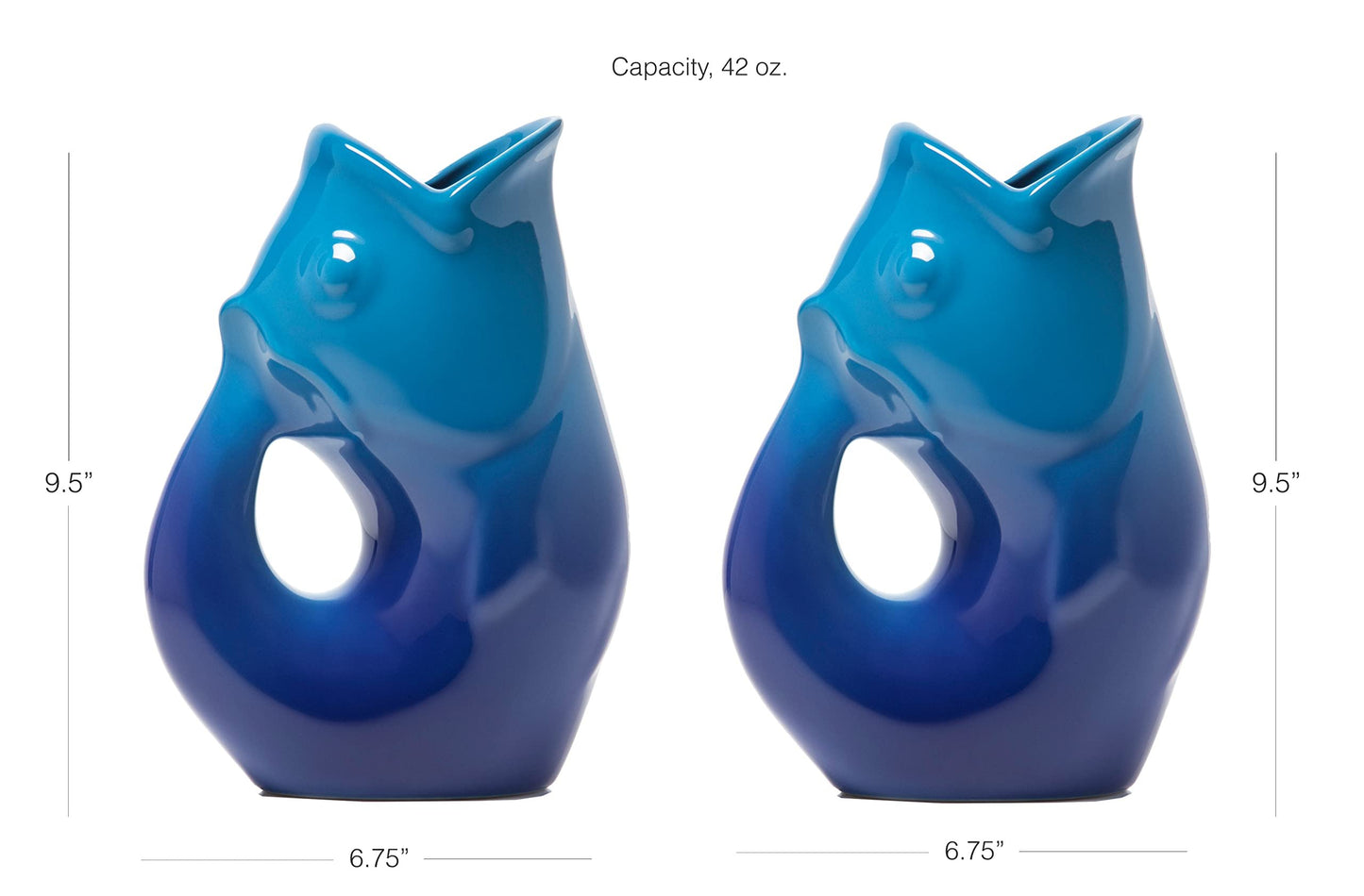 Gurgle Pot Fish Pitchers - 2 Pack, Ombre Cobalt or Gradient Blue. Great Party Pitcher. Alternatively use as Flower Vase