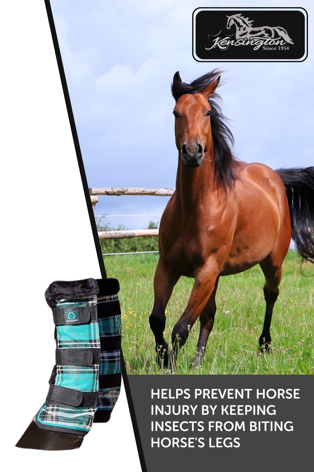 Kensington Natural Horse Fly Boots - Fleece Trimmed - Stay-Up Technology - Protection from Insect Bites and UV Rays - Sold in Pairs (2 Boots) - Medium - Tan