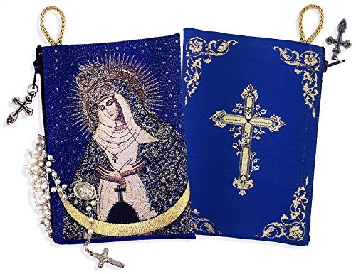 Alexandra Int'l Our Lady of Grace of The Gate of Dawn Icon of Ostrabrama Mother of Mercy Virgin Mary Tapestry Rosary Pouch Case 5 3/8 Inch